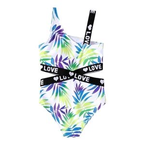 PatPat Toddler One-Shoulder Leaf Print Swimsuit with LOVE Strap. Size 2T. NWT.